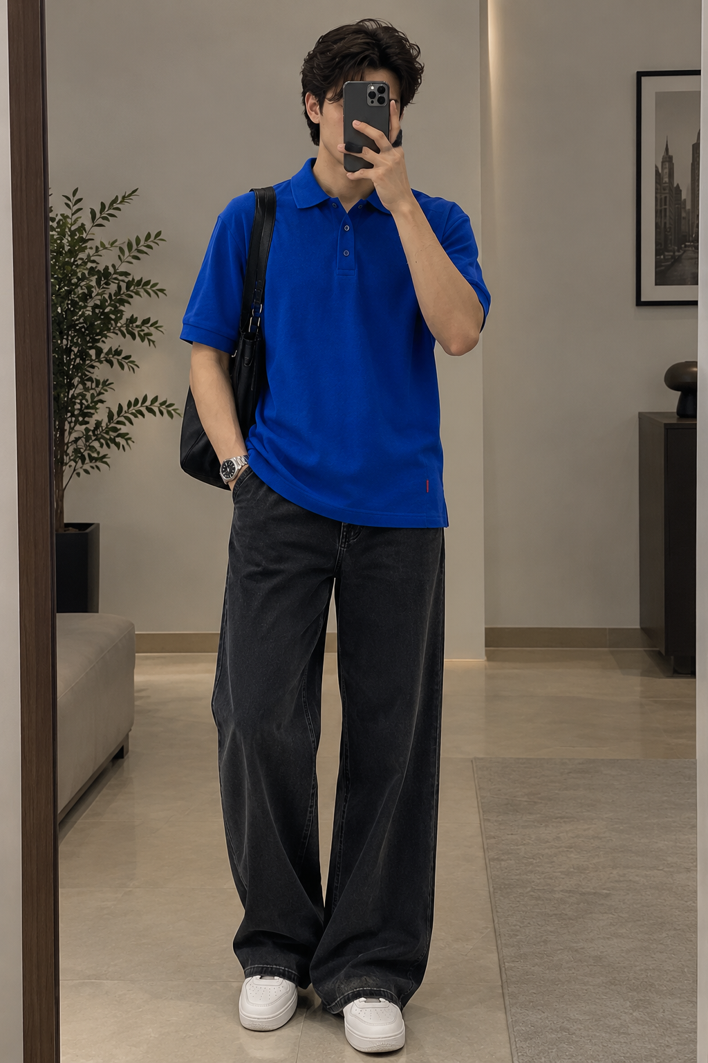 تیشرت آبی کاربنی ساده